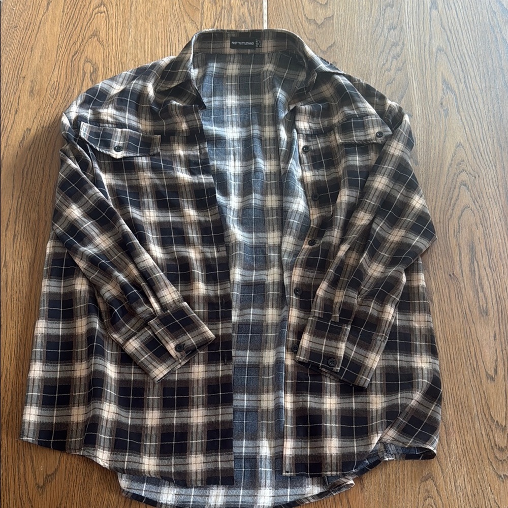 Black/Brown/Cream Plaid Button-Up Shirt